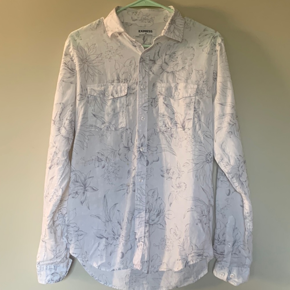 Brand new express casual white floral button down